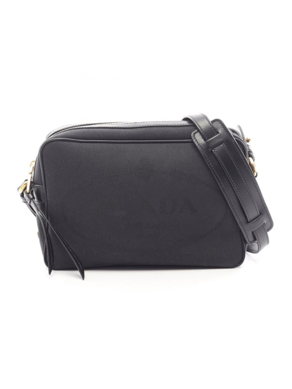 Prada Shoulder Bag Logo Jacquard Black Canvas Leather